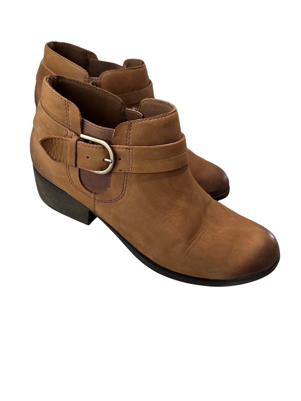 Clarks Collection Tan Nubuck Leather Buckle Ankle Boots Sz 10